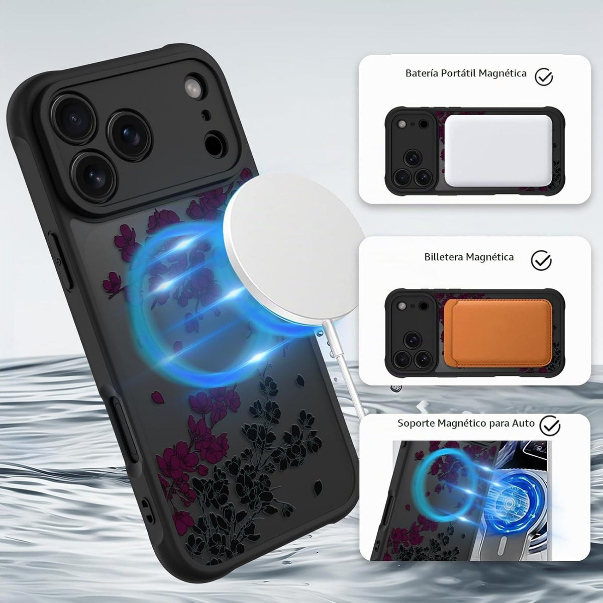 OOK Funda para teléfono con flores rojas hecha para Pro de 6.3 pulgadas
