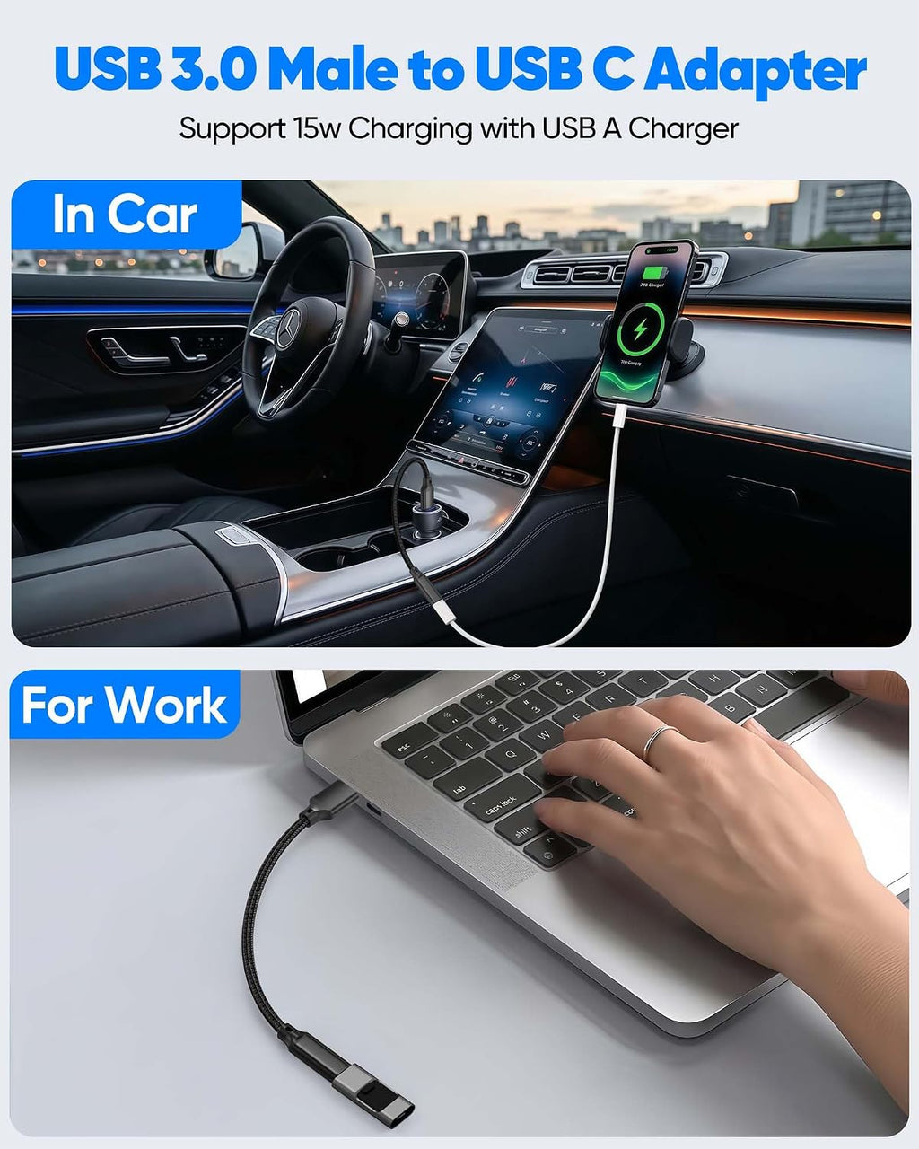 Adaptador USB-C hembra a USB-A macho, kit de 10 piezas, 10 Gbps y 60 W de carga