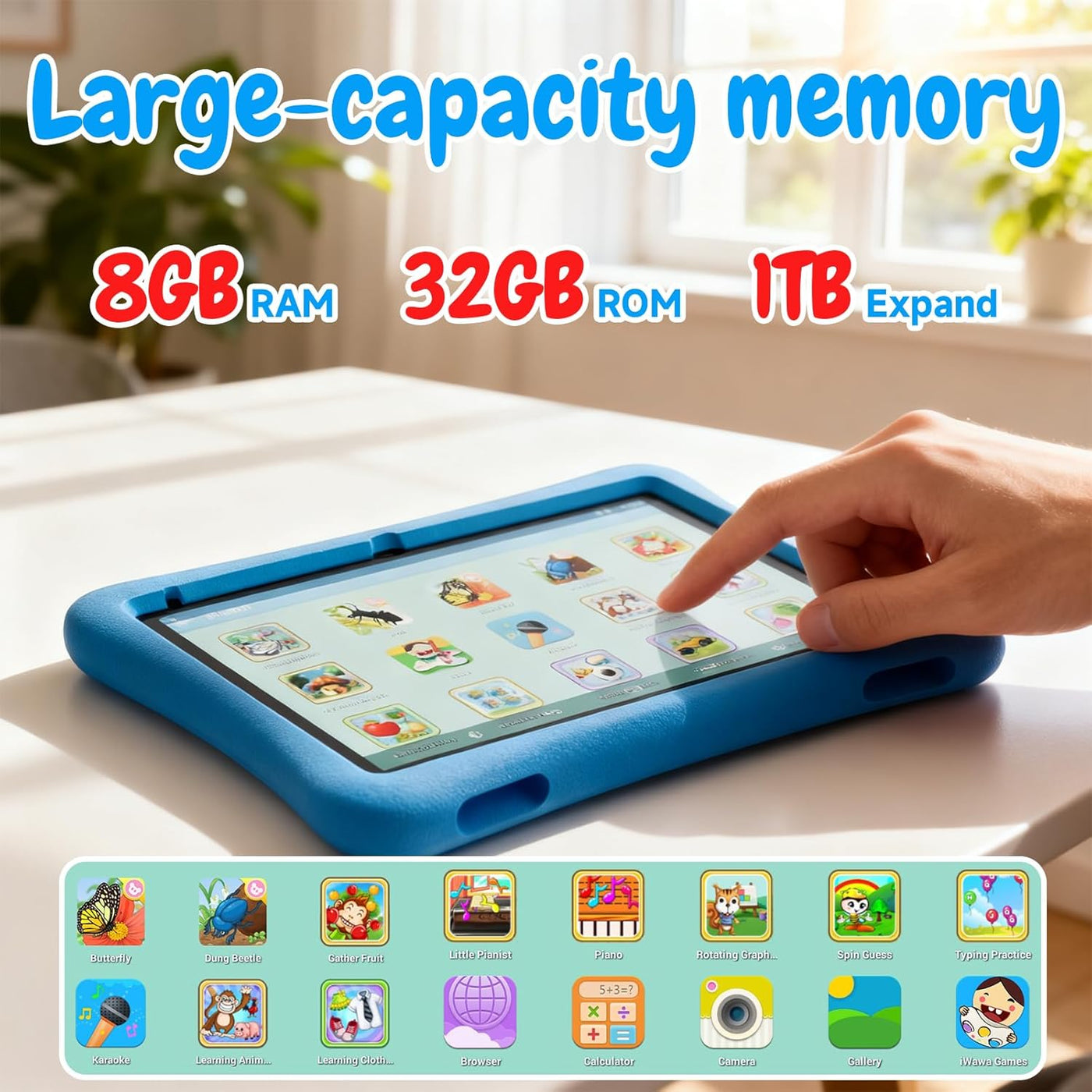 ZZB Tablet Android 15 de 10 pulgadas para niños con funda, 8 GB (3+...