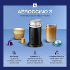 Nespresso Aeroccino 3 Espumador de Leche, Negro, Acero
