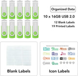 10 X Enfain Unidad Flash USB 2.0 de 16GB Memoria Zip Pen Disk Verde...