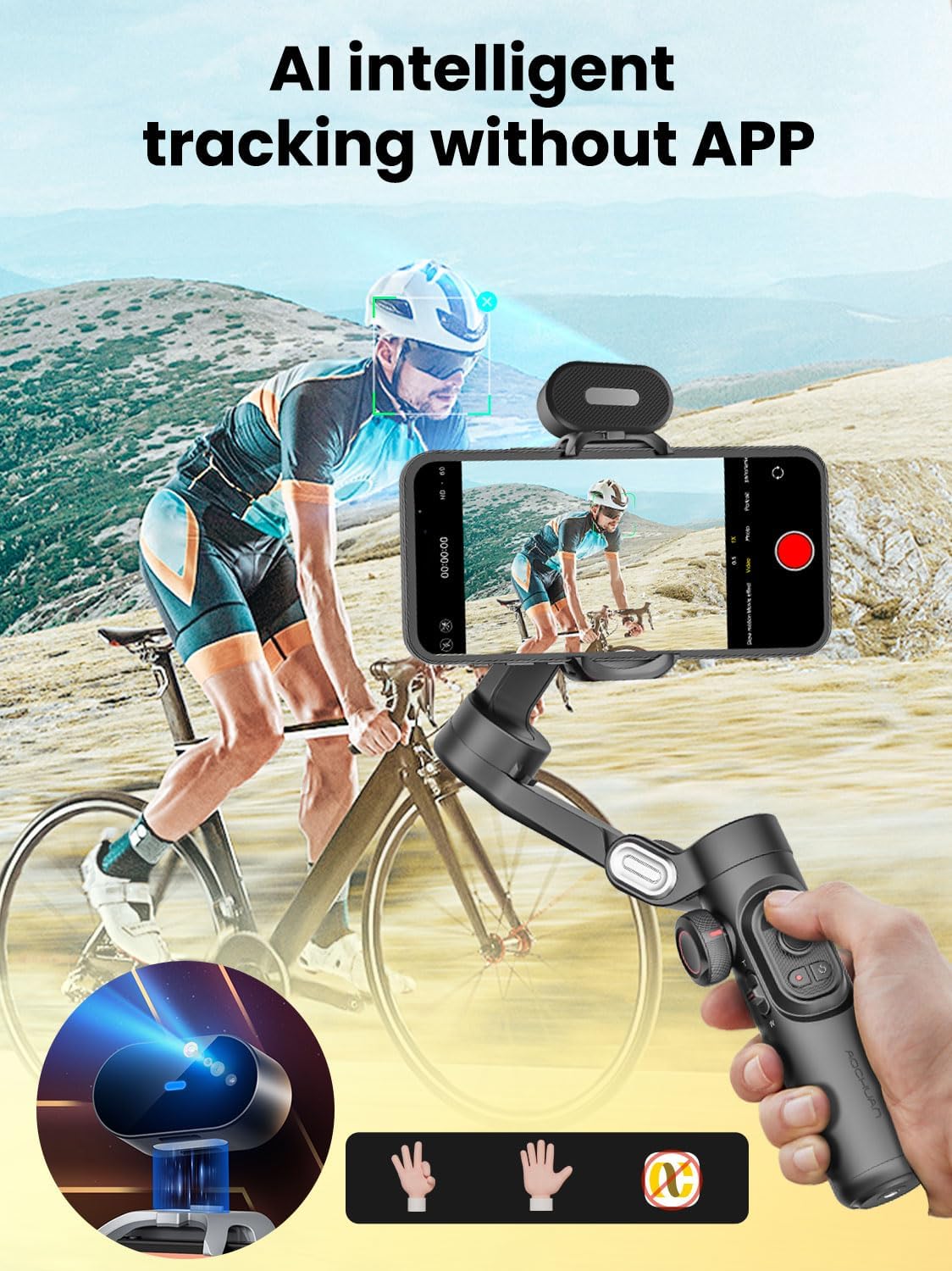 AOCHUAN Versión XE AI, estabilizador gimbal para smartphone, seguimiento de IA sin aplicación, control de gestos, gimbal Inception de 360° con TikTok YouTube, trípode de mano plegable de 3 ejes para