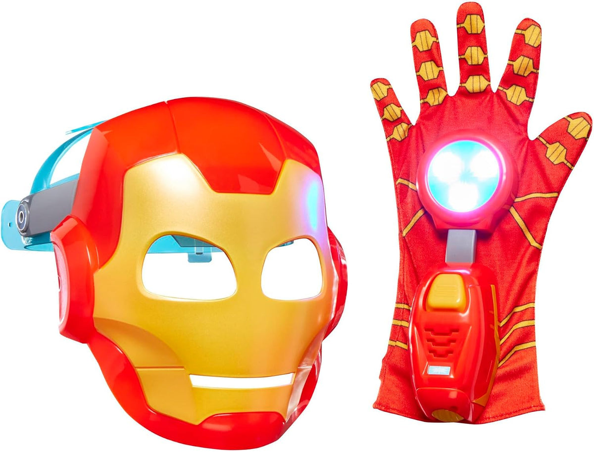 Marvel Iron Man and His Awesome Friends Juego de rol de héroe de alta tecnología, máscara de Iron Man y guante electrónico, juguetes de superhéroes para niños, a partir de 3 años