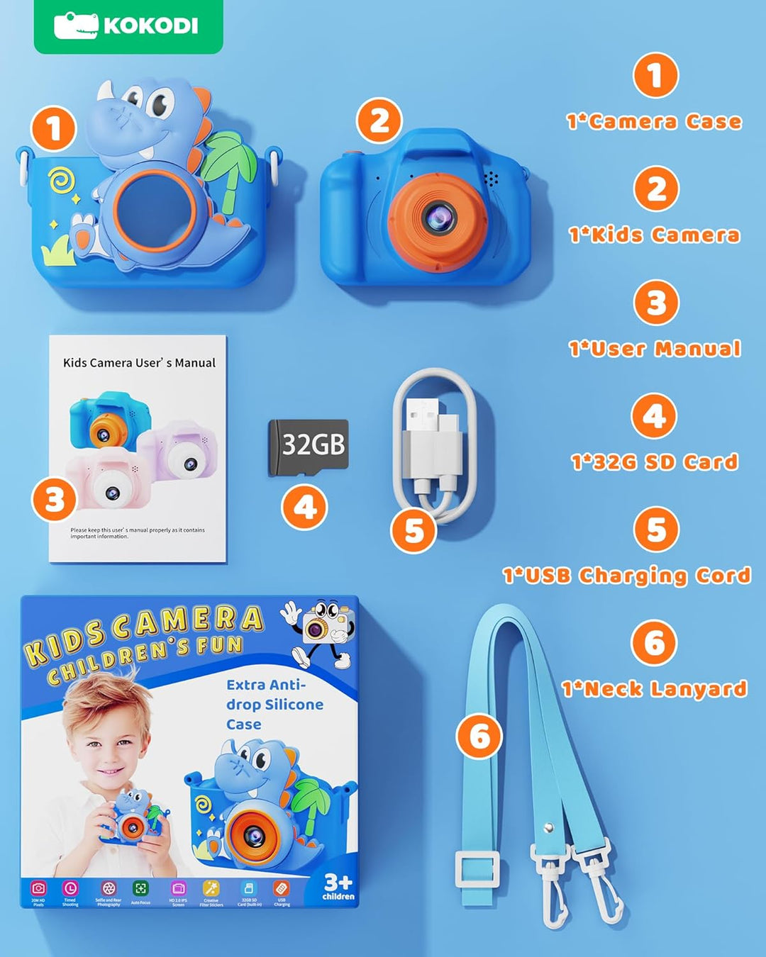 KOKODI Cámara digital de juguete para niños, regalos de cumpleaños...