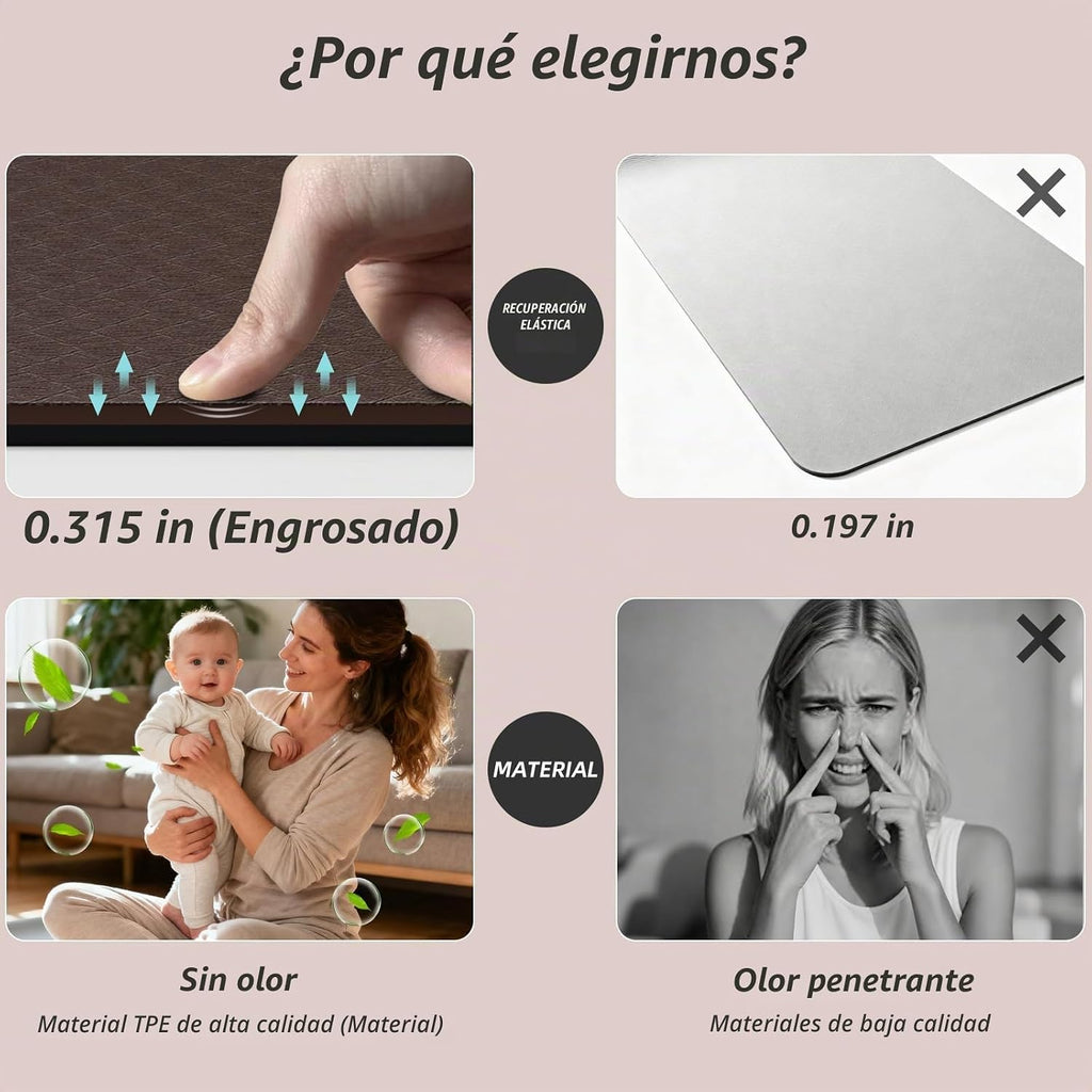 Esterilla de Yoga Gruesa (8mm) Esterilla de Ejercicio Antideslizante Antidesgarro, Esterilla Pilates para Hombres y Mujeres, Esterillas para Entrenamiento en Casa, Ejercicios Descalzos y en Suelo, con Correa de Transporte (71" x 24")