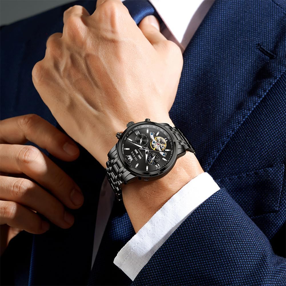 OLEVS Relojes Automáticos para Hombres Lujo Reloj Mecánico esqueleto Autoa Tono Cuerda continua Fecha a prueba de agua Luminoso Reloj para Hombres