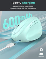 TECKNET Ratón Ergonómico, Ratón Inalámbrico Vertical Bluetooth, Bat...