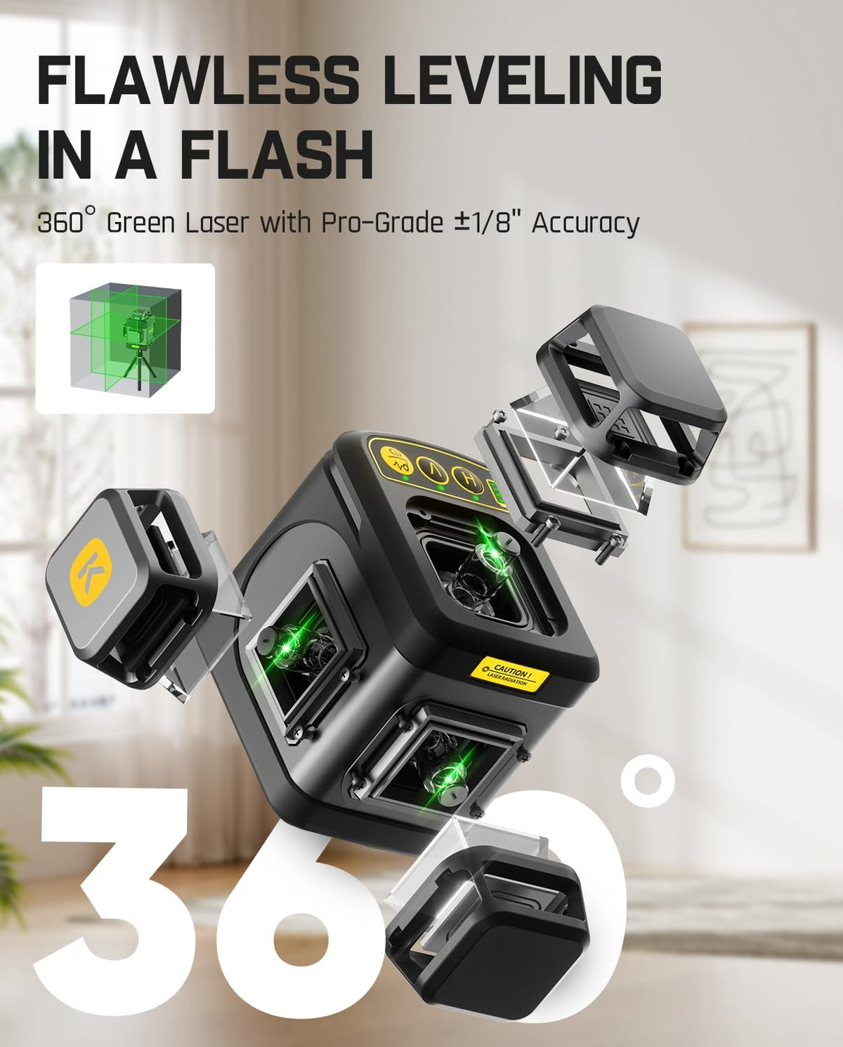 Fanttik Nivel láser D12 Ace 360 autonivelante con trípode de 43.2 pulgadas, láser cruzado verde 3D recargable de 360°, fácil de usar para construcción y colgar cuadros