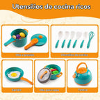 120 piezas Accesorios de Mini Cocina de Juego, Set de Juego de Cocina Infantil con Postres, Verduras Cortables y BBQ y Cesta de Almacenamiento, Regalo Educativo para Niños Pequeños, Niño, Verde