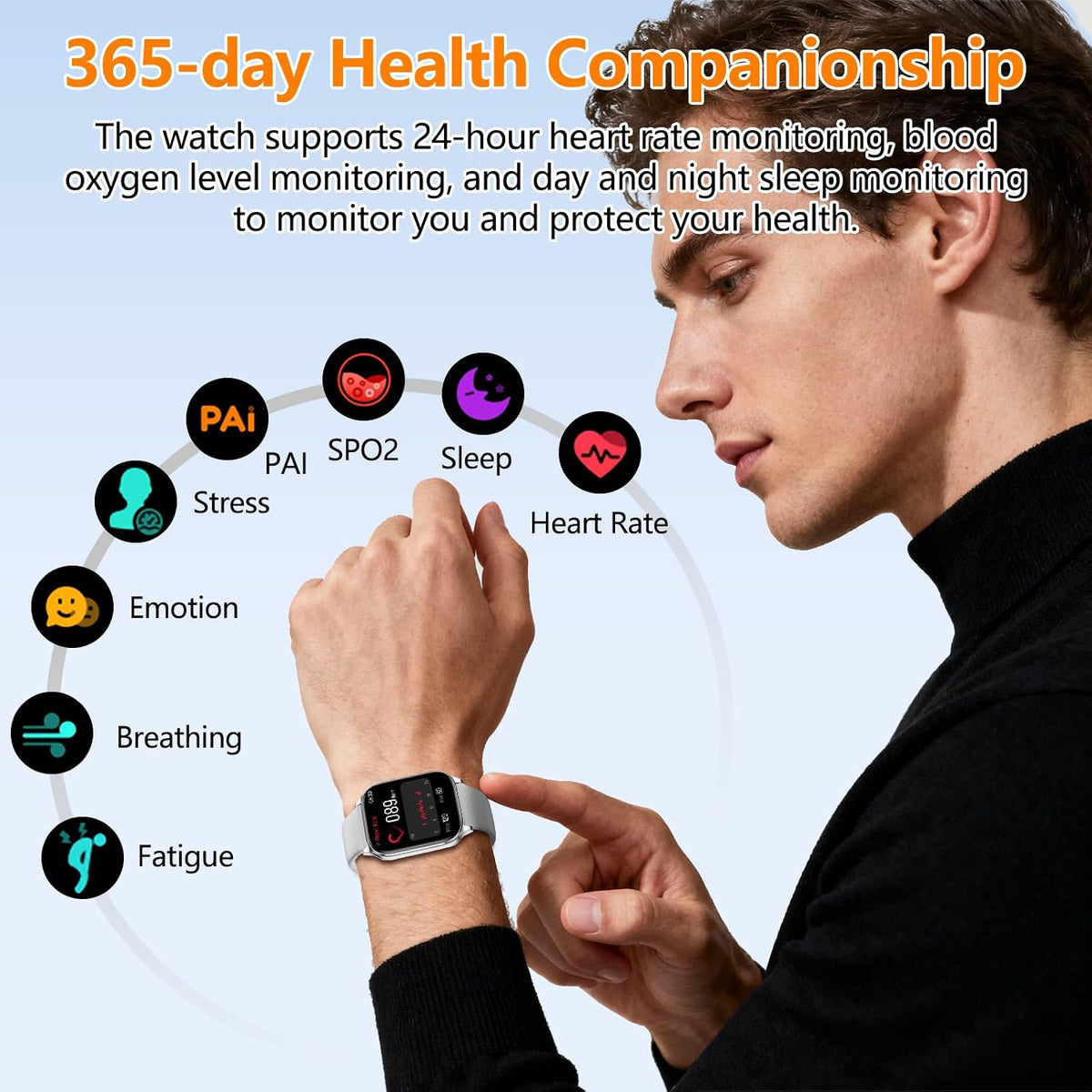 Reloj inteligente para mujeres y hombres, relojes inteligentes con GPS con frecuencia cardíaca, SpO2, monitor de sueño/estrés, más de 100 relojes deportivos de fitness, rastreador de actividad impermeable IP68 para teléfono Android/iOS (plata, 1.96