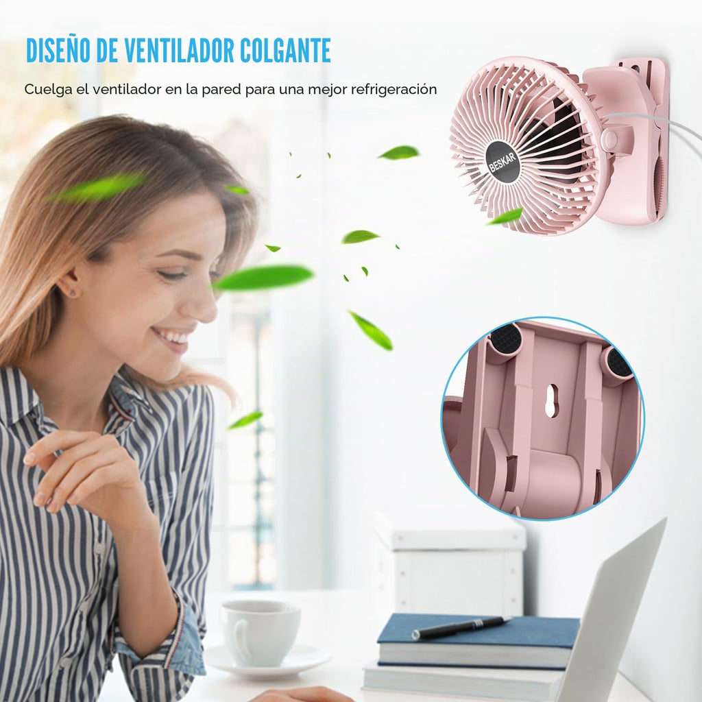 BESKAR Ventilador pequeño de clip, ventiladores USB de 3 velocidade...