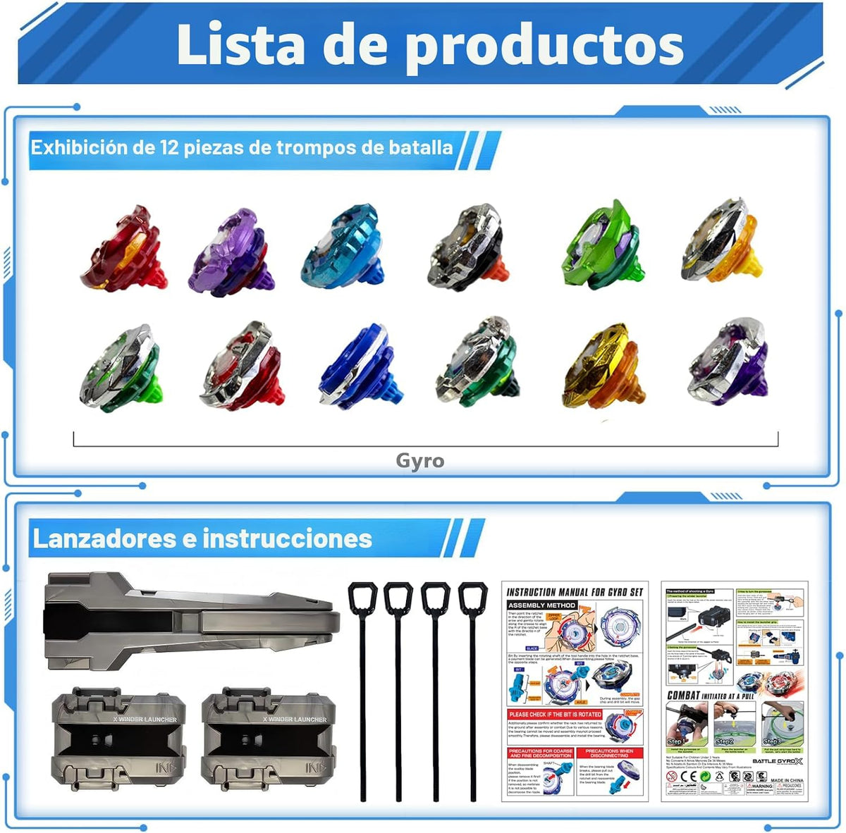 Battle Spinning Top Set con 12 Colorful Tops, Launchers y Accessories, Combat Game Collection