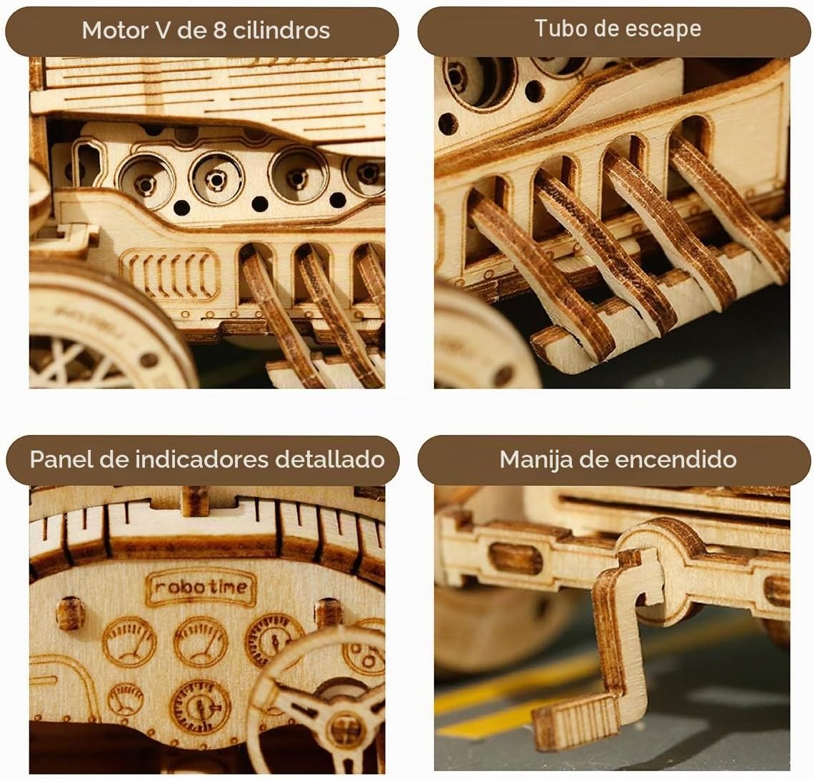 ROKR Rompecabezas de madera 3D para adultos, kit de modelo de coche mecánico, rompecabezas de acertijos, kit de construcción de vehículo, regalo único para adultos en cumpleaños/Navidad (escala 1:16) (MC401-Grand Prix Car)