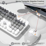 Teclado y ratón inalámbricos cremosos, MOFII 104 teclas redondas de...
