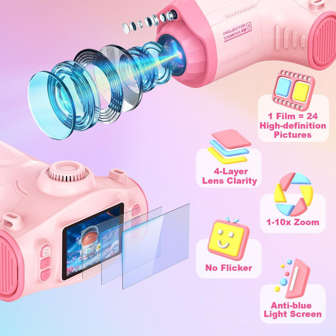 Uffylle Cámara para niños con proyector, selfie de pantalla grande...