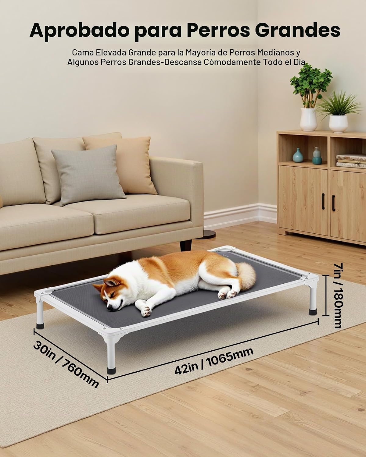 VEVOR Cama elevada para perros a prueba de mordidas, cuna elevada portátil para perro con marco de metal de tubo de aluminio y malla de textileno transpirable, cama hamaca elevada para interiores y exteriores, L, gris