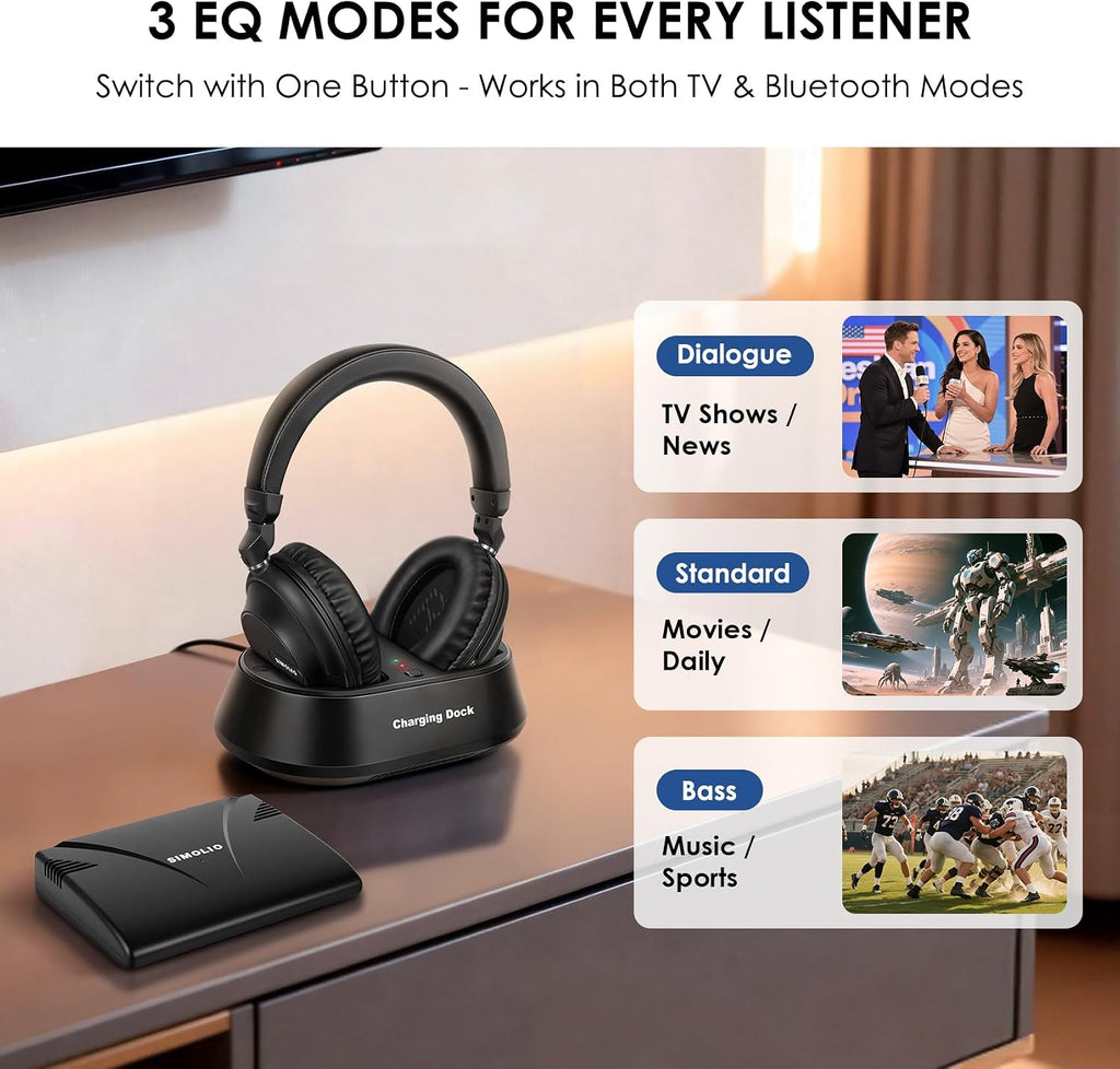 SIMOLIO Auriculares inalámbricos para TV con entrada HDMI ARC y soporte