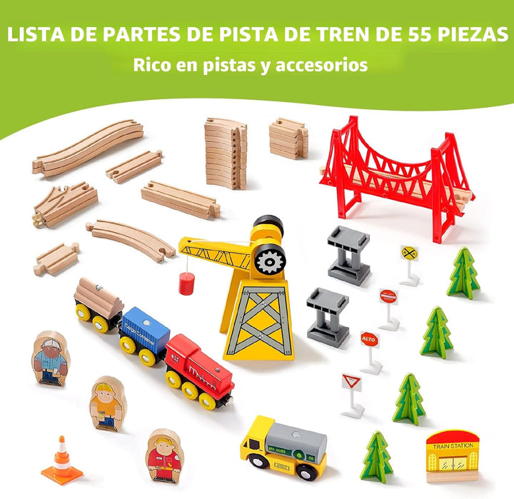 Tiny Land 55 piezas de juego de tren de madera - Compatible con pis...