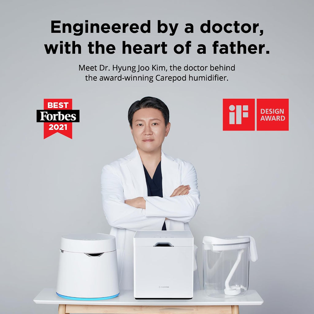 Carepod One Plus Humidificador de Acero Inoxidable para Habitación Grande con Luz de Ambiente, Silencioso y Seguro para Bebé, Solo 3 Partes Lavables, Humidificador Ultrasónico de Niebla Fría Fácil de