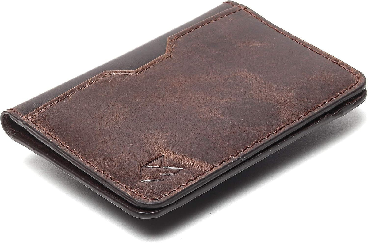 Tarjetero de cuero de grano completo para hombres y mujeres, billetera delgada y plegable con bloqueo RFID, bolsillo frontal delgado, cartera minimalista con bolsillo frontal, funda pequeña para tarjetas.