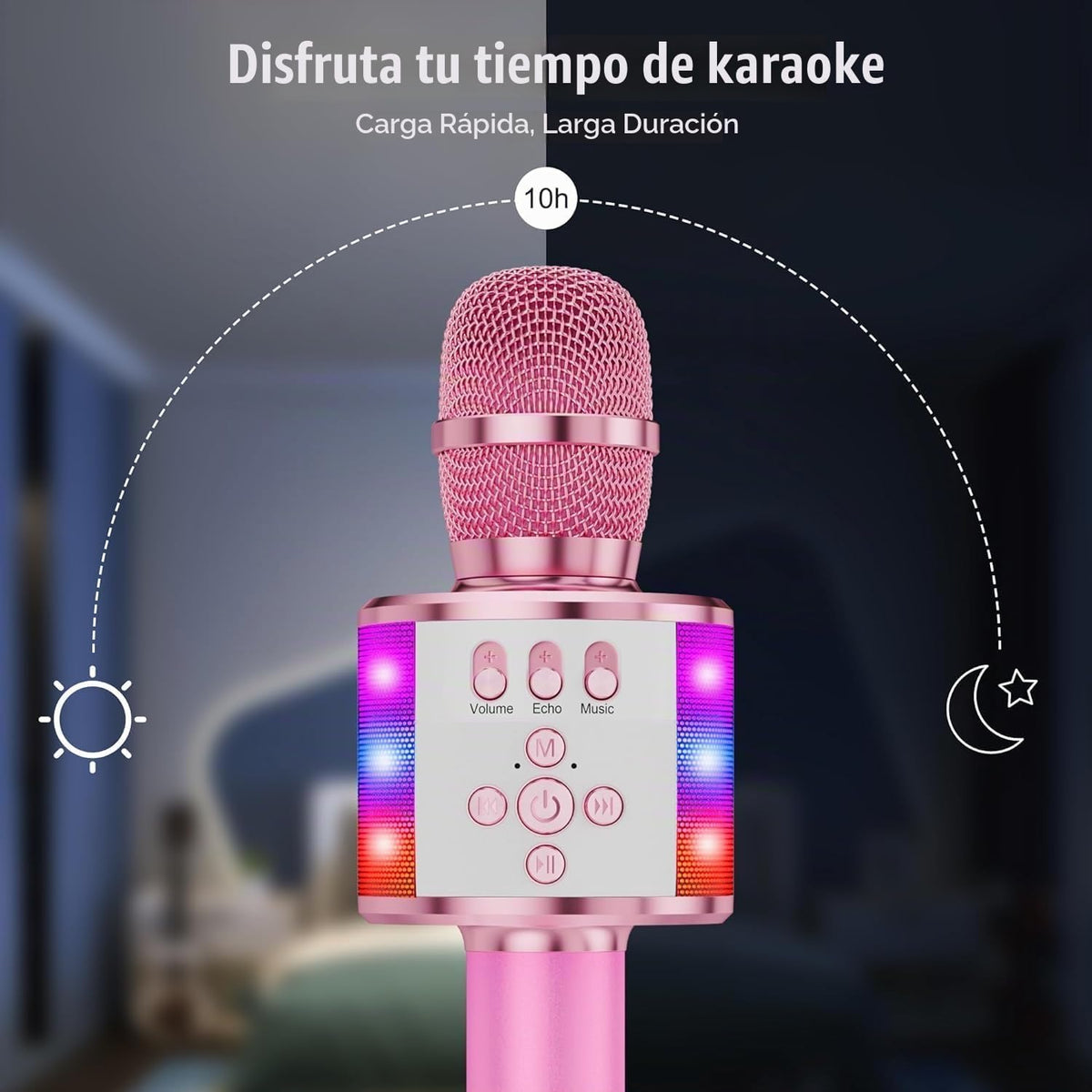 BONAOK Micrófono de karaoke para niños y adultos, micrófonos Bluetooth, micrófono para cantar con luces de discoteca, efecto eco, altavoz integrado, reproductor de karaoke portátil para regalos de fiesta de viaje Q78 (rosa claro)