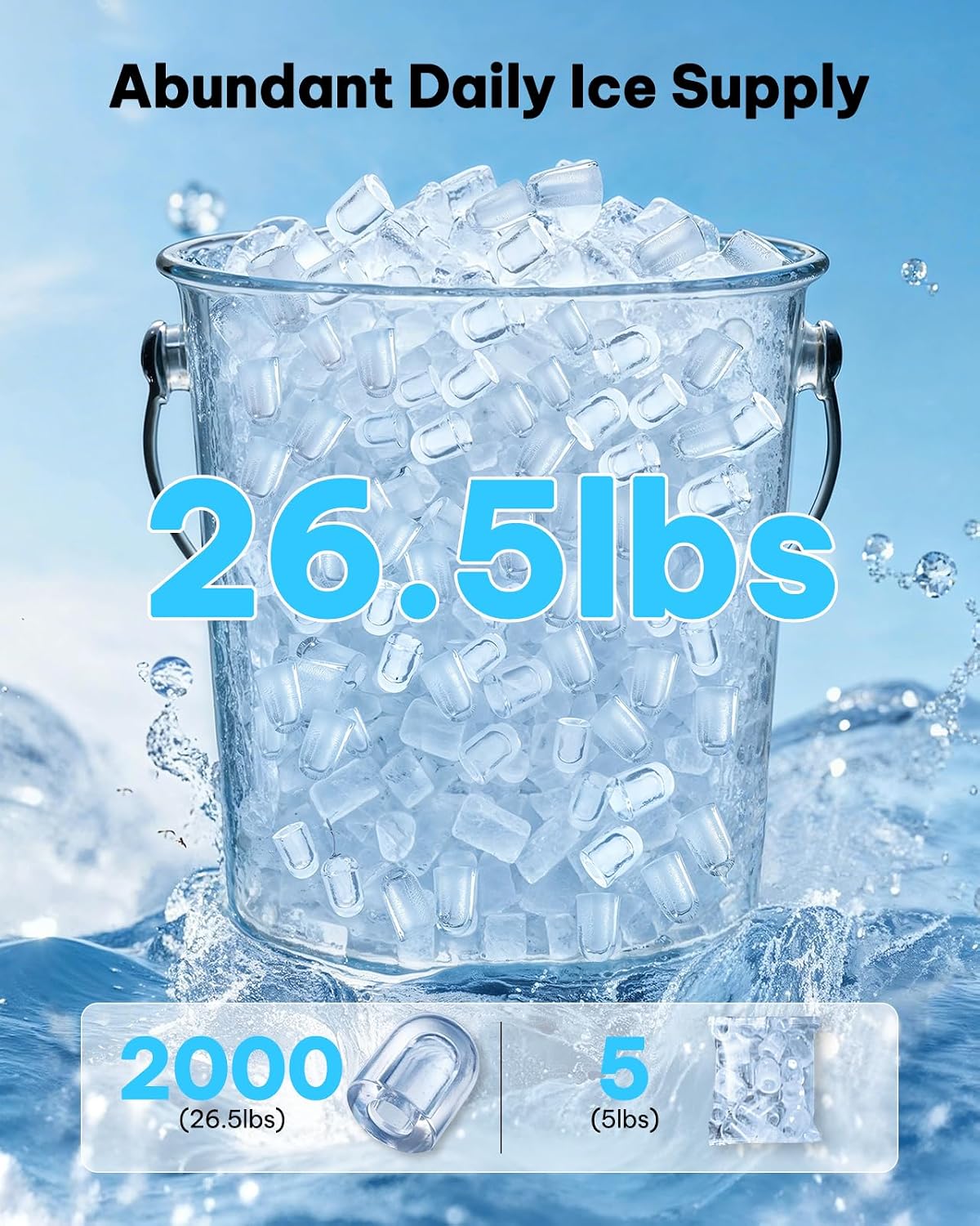 Silonn Encimera para hacer hielo, 8 cubos en 6 minutos, 26.5 libras/24 horas, 2 tamaños de hielo, máquina de hielo de bala autolimpiante, máquina de hielo portátil para cocina, oficina, fiesta