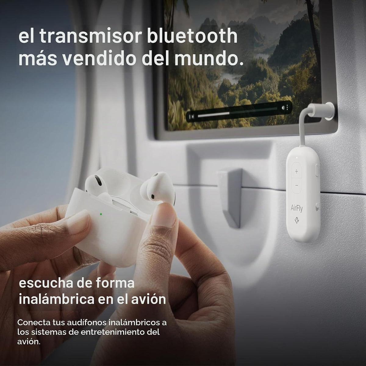 AirFly Pro 2 - Adaptador Bluetooth, Empareja 2 AirPods o Auriculares Inalámbricos - Transmisor y Receptor Bluetooth AUX de 3.5mm para Autos, Barcos, Cintas de Correr, TVs y Más - Esenciales de Viaje