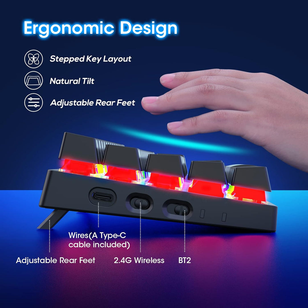 Pauroty 60% Teclado mecánico inalámbrico, teclado de juego de tripl...