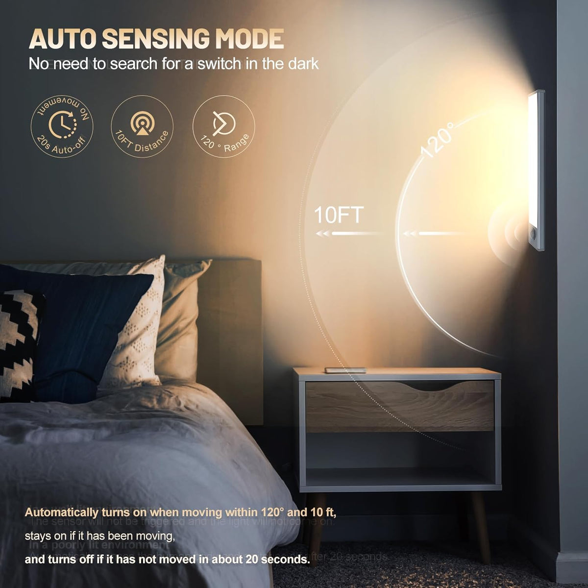 Paquete de 6 luces inalámbricas para debajo del gabinete, 32 luces LED con sensor de movimiento, luces magnéticas recargables para interiores, funciona con pilas, luces debajo del mostrador para