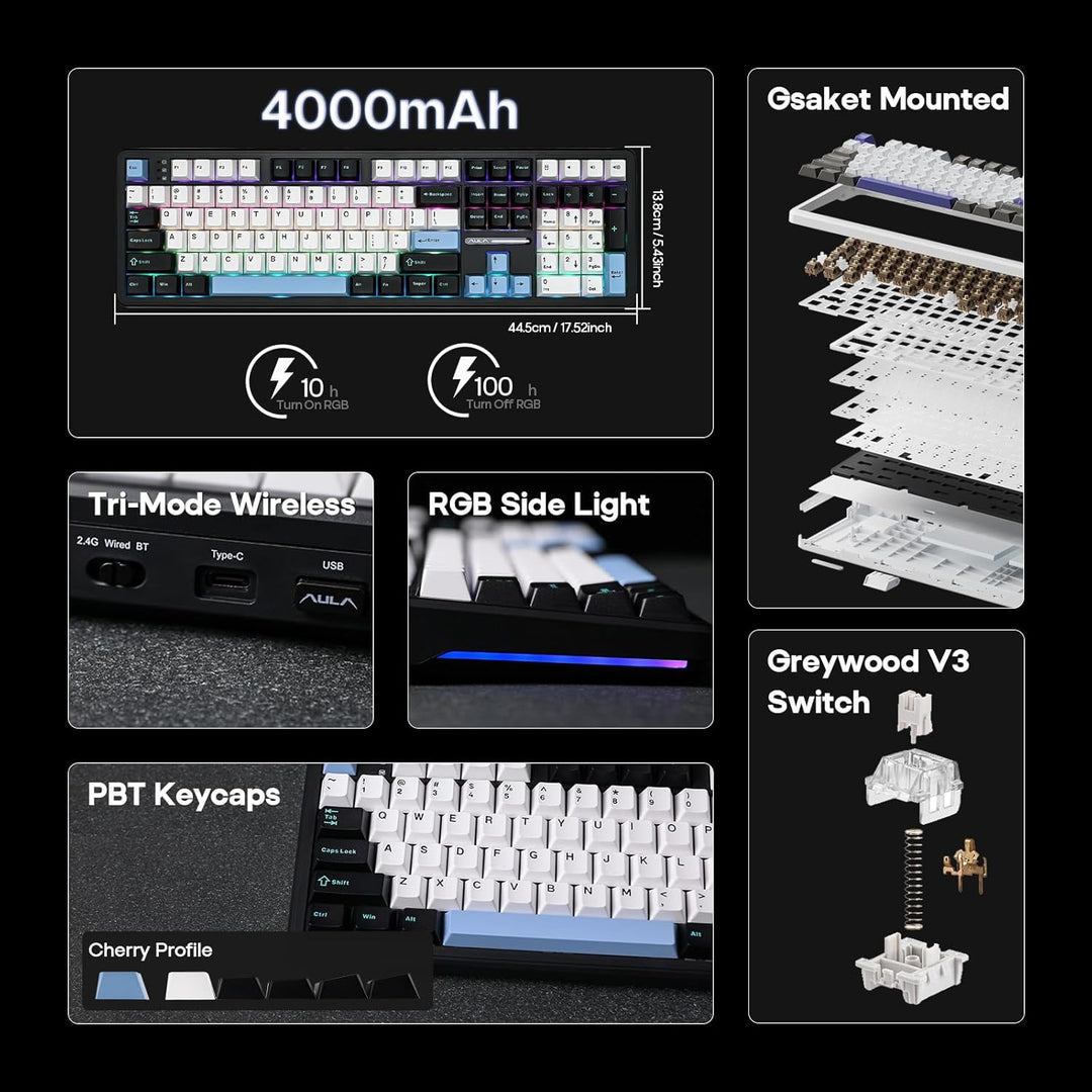 EPOMAKER Aula F108 - Teclado inalámbrico para juegos, teclado mecán...