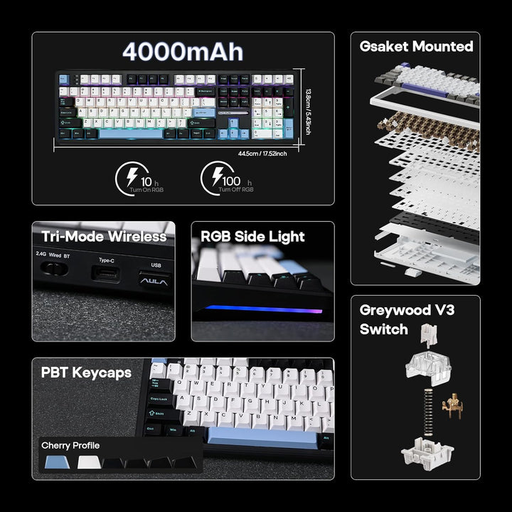 EPOMAKER Aula F108 - Teclado inalámbrico para juegos, teclado mecán...