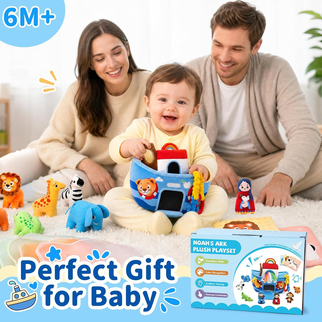 Juguetes para bebés de 6 a 12 meses, Arca de Noé con animales de peluche, regalos de bautismo, juguete sensorial Montessori para niños de 1 año, regalo de Navidad, cumpleaños, bautismo