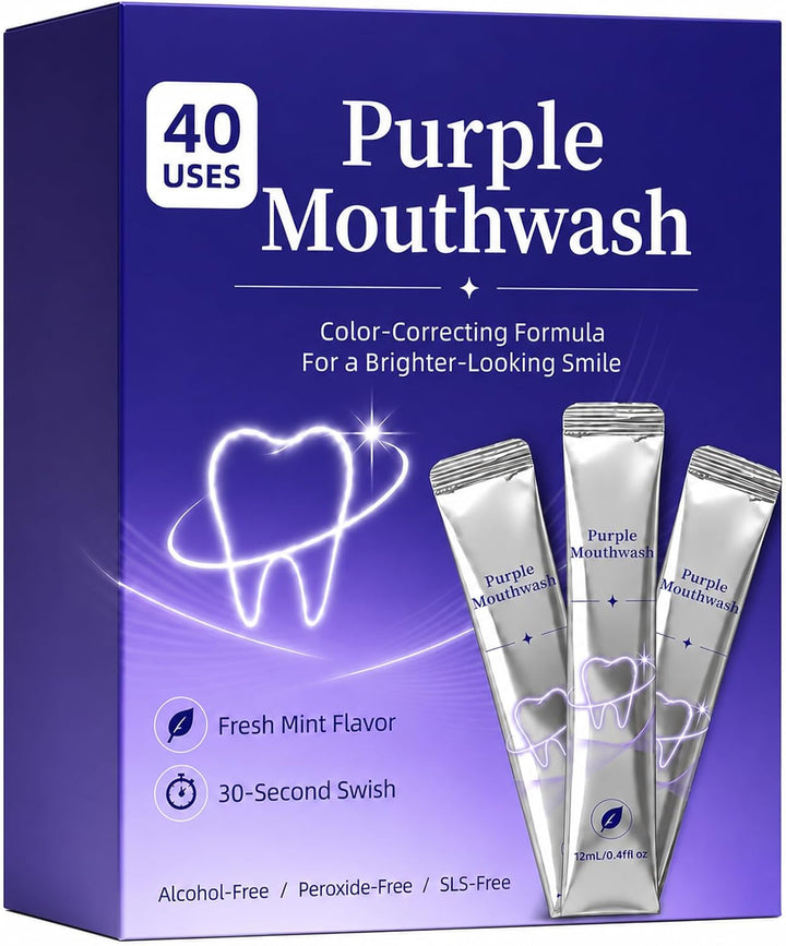 Paquete de 40 sobres blanqueadores de enjuague bucal morado, enjuag...