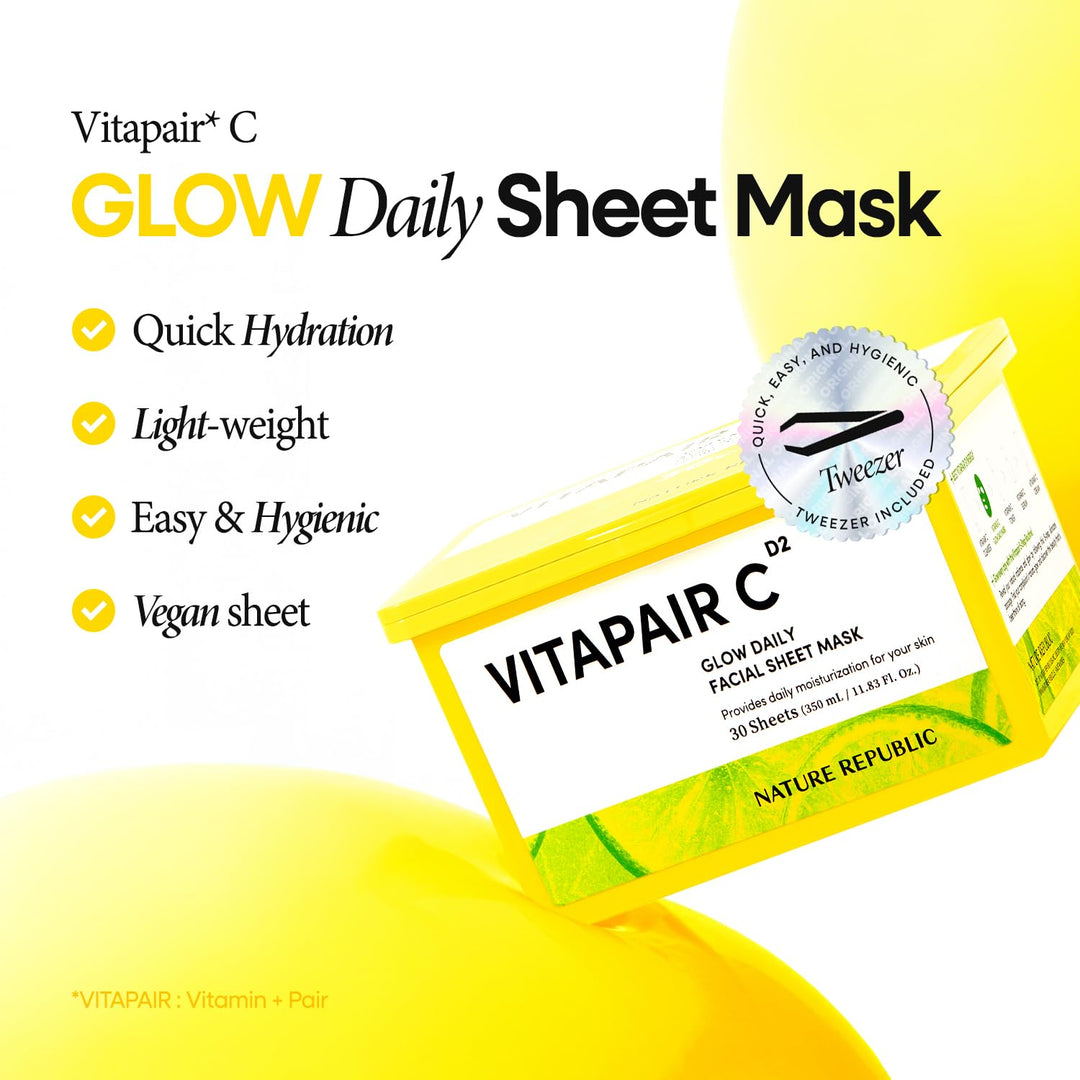 Nature Republic Vitapair C - Máscara facial diaria (30 hojas vegana...