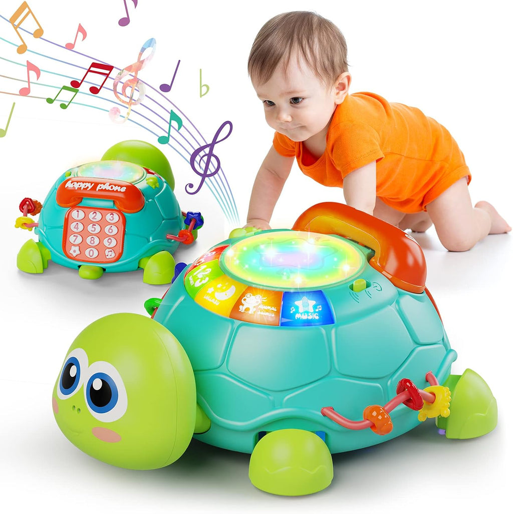 Juguetes para bebés de 6 a 12 meses, juguete para tiempo boca abajo de 12 a 18 meses, juguetes musicales de tortuga que gatea con luz y sonido, juguete educativo temprano de cumpleaños para