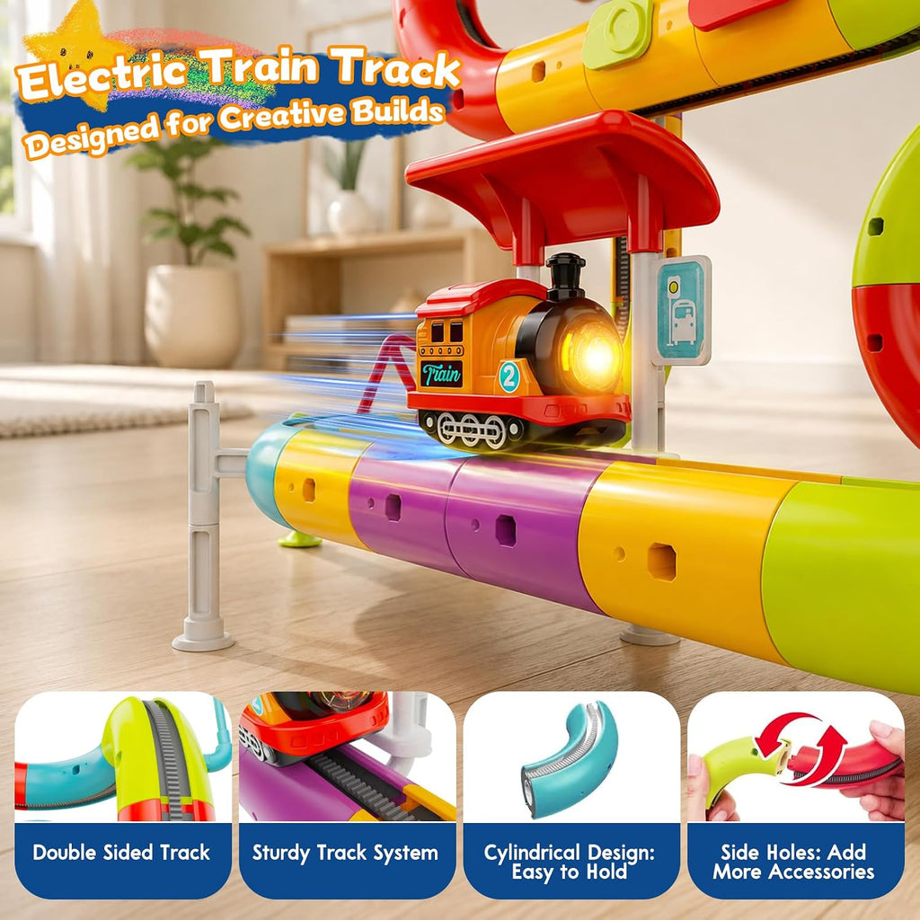 Juego de tren eléctrico de 72 piezas, pista de carreras flexible 3D