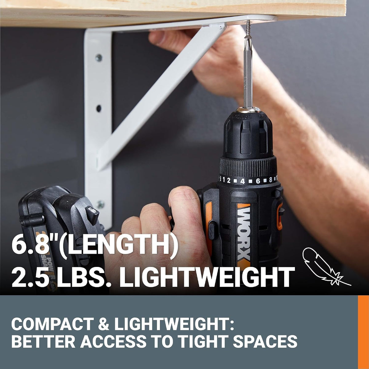 Worx Taladro Atornillador Inalámbrico de 20V, Kit de Accesorios de 84 Piezas, 2 Velocidades Variables, Par de 265 In-Lbs, Embrague 20+1, Ligero, Compacto, Portabrocas sin Llave de 3/8 Pulgadas