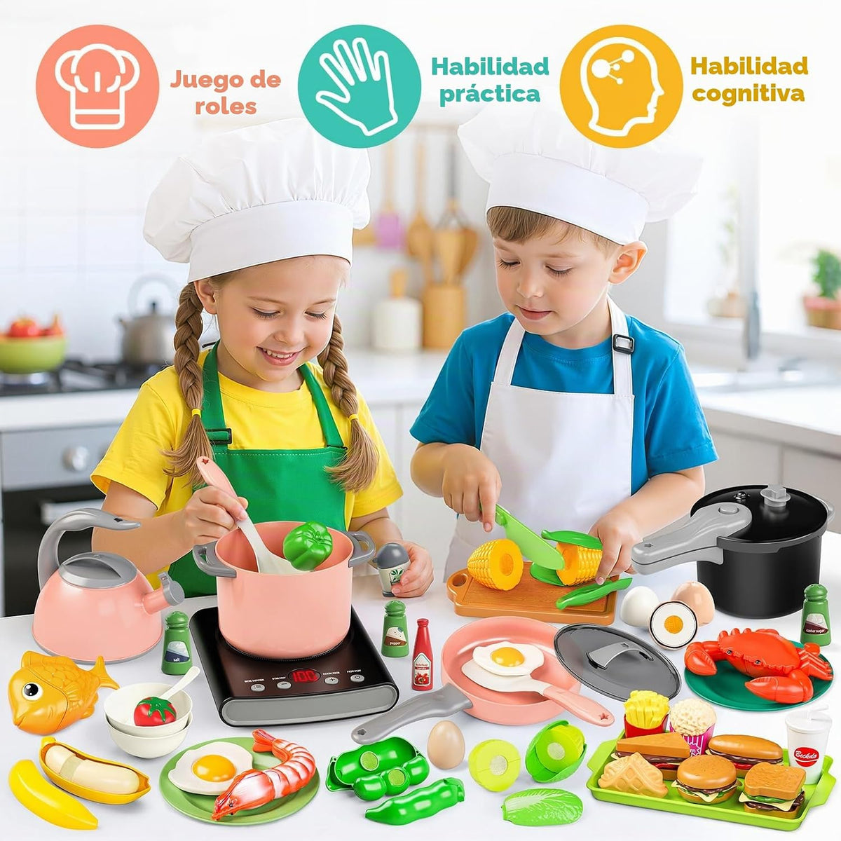 Juegos de comida de juguete para la cocina de los niños, accesorios de cocina de juego, 168 piezas