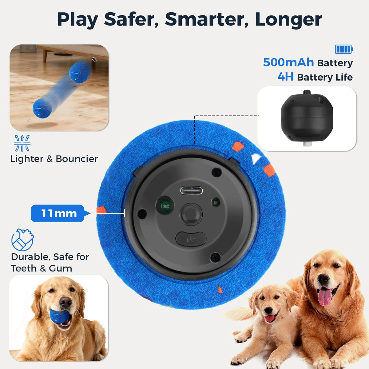 Paquete de 2 juguetes interactivos para perros, bola vibratoria lavable inteligente y automática para perros, material de E-TPU duradero seguro para mascotas, carga tipo C