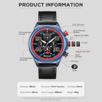 Relojes de negocios para hombre, cronógrafo negro, reloj de cuarzo de cara grande, impermeable, calendario luminoso, reloj analógico para correa de cuero