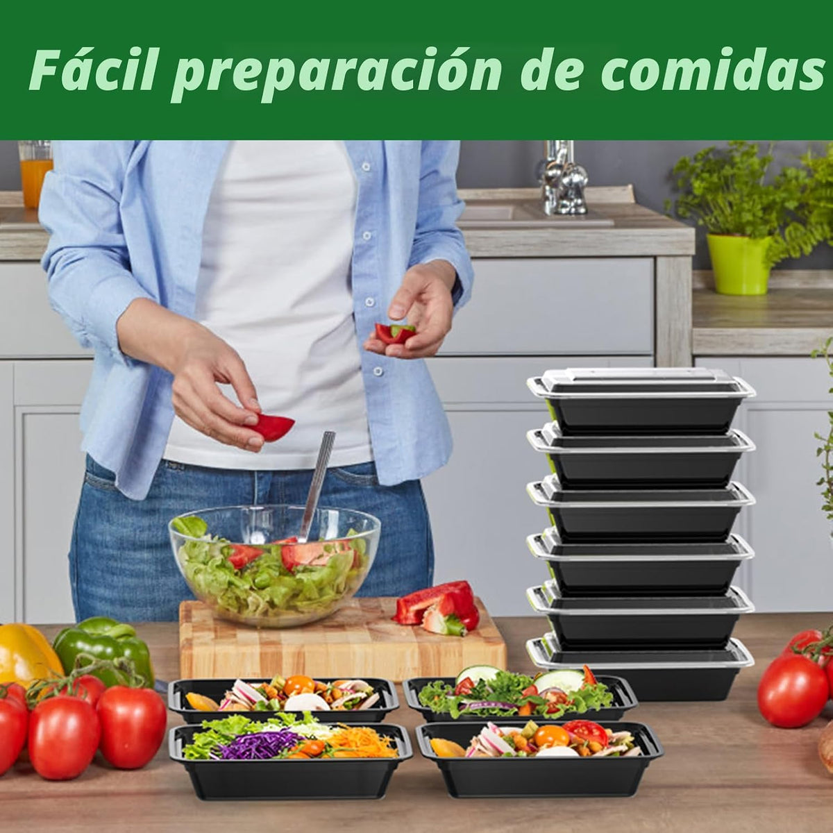 Dealusy Paquete de 50 (100 piezas) Recipientes de Preparación de Comidas de 32 oz Reutilizables con Tapas, Resistentes, a Prueba de Fugas y Seguros para Alimentos, Seguros para Microondas, Congelador