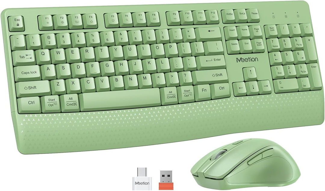 MEETION Teclado y mouse inalámbricos verdes, receptor USB de 2.4 G...
