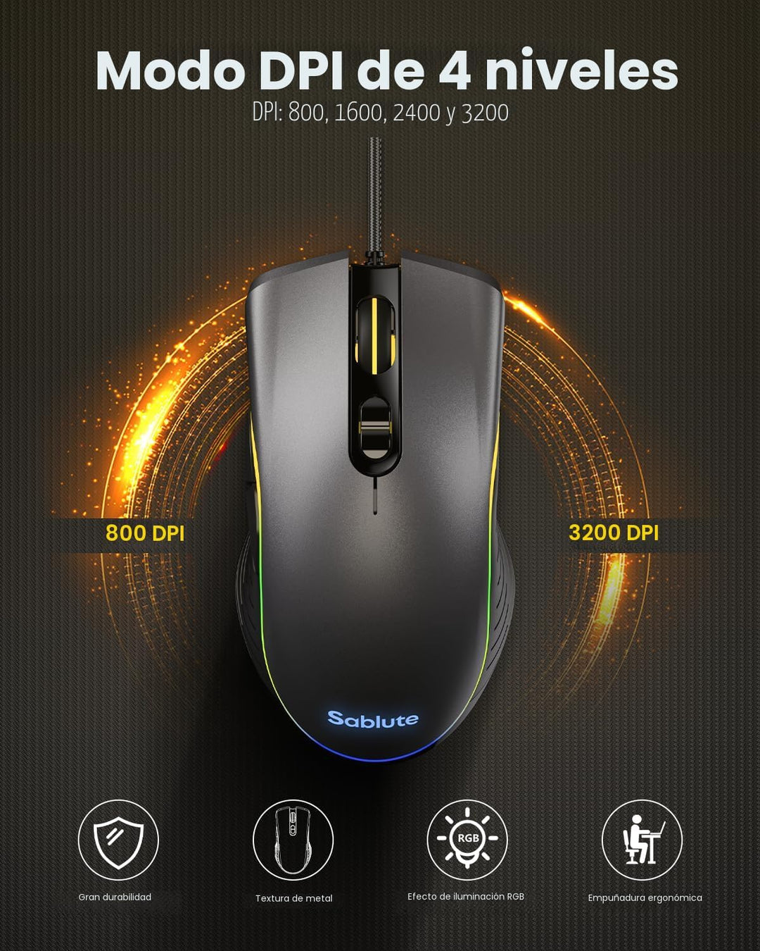 SABLUTE Teclado y mouse para juegos, teclado de membrana silencioso...