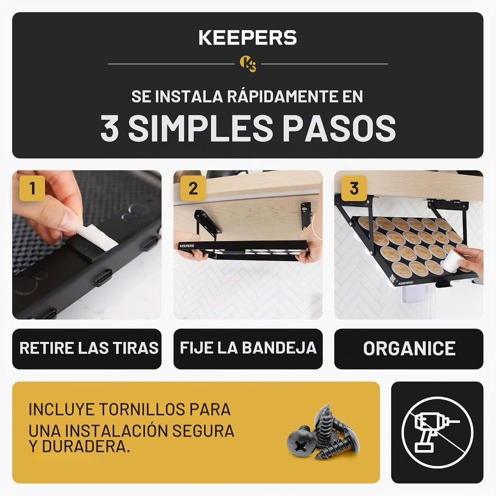 Coffee Keepers, titular para bajo mesada para organizar y conservar cápsulas (608938498274), Abajo, Negro, Paquete de 1