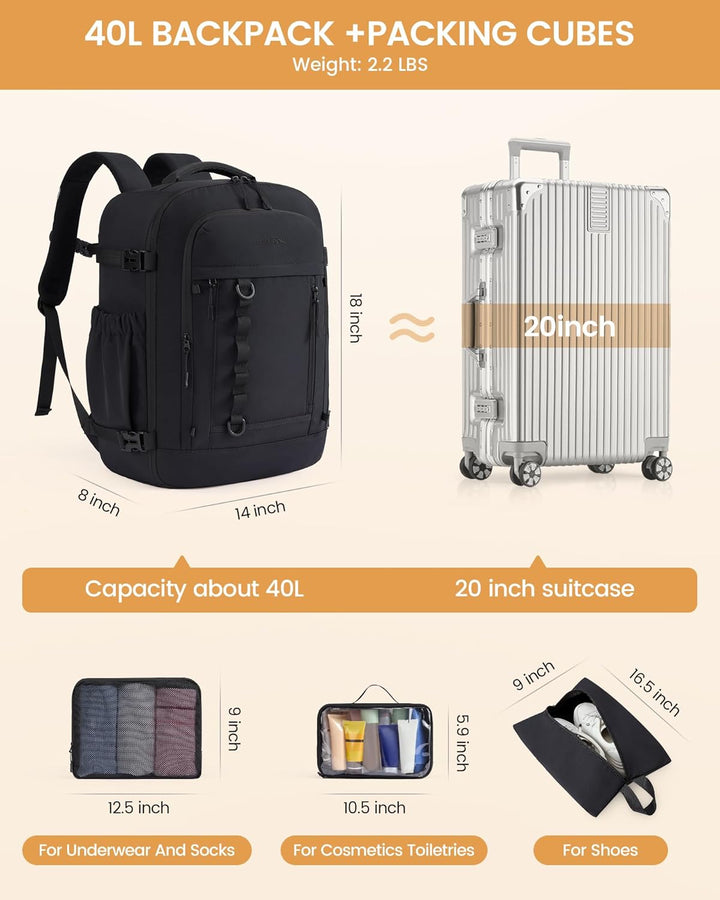 LOVEVOOK Mochila de viaje Mochila de transporte, Negro, Mochilas de...