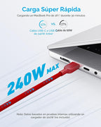 Anker USB C a USB C Cable, 240W Fast carga Cord (2-Pack, 10 ft, Red)