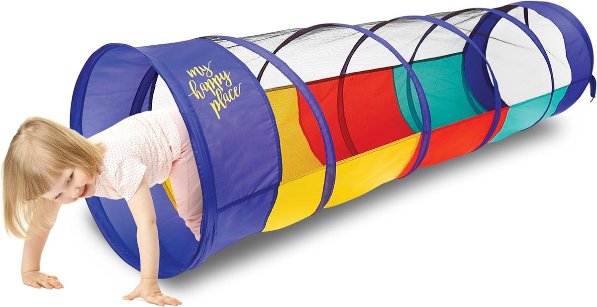 Kiddey Túnel de juego para niños | Túneles de gateo con lados transparentes | Tienda de campaña multicolor para exteriores e interiores para perros, niños pequeños y bebés | Túnel desplegable para