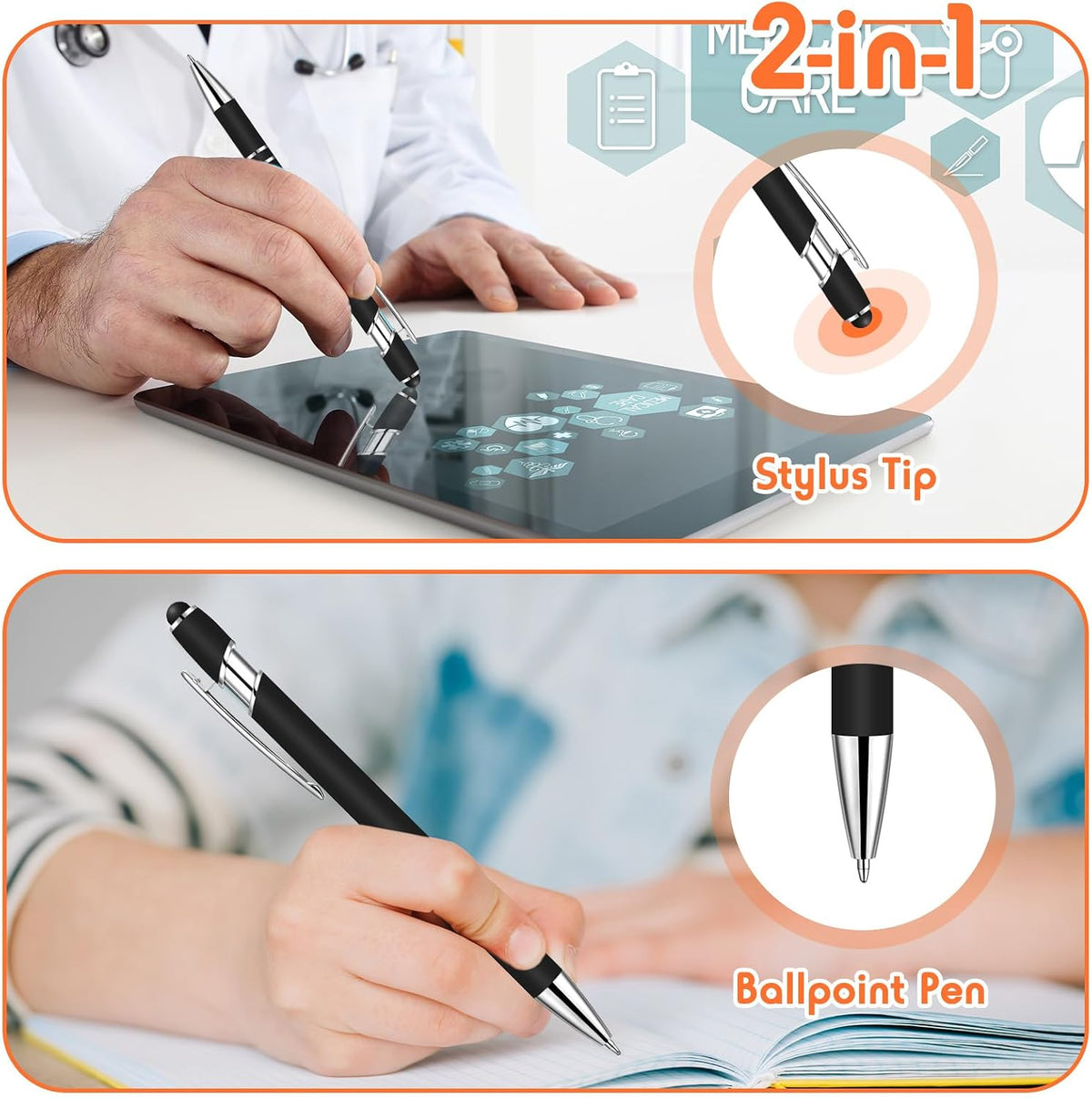 Yeaqee Bolígrafo de 500 piezas a granel con punta de lápiz capacitivo, color negro