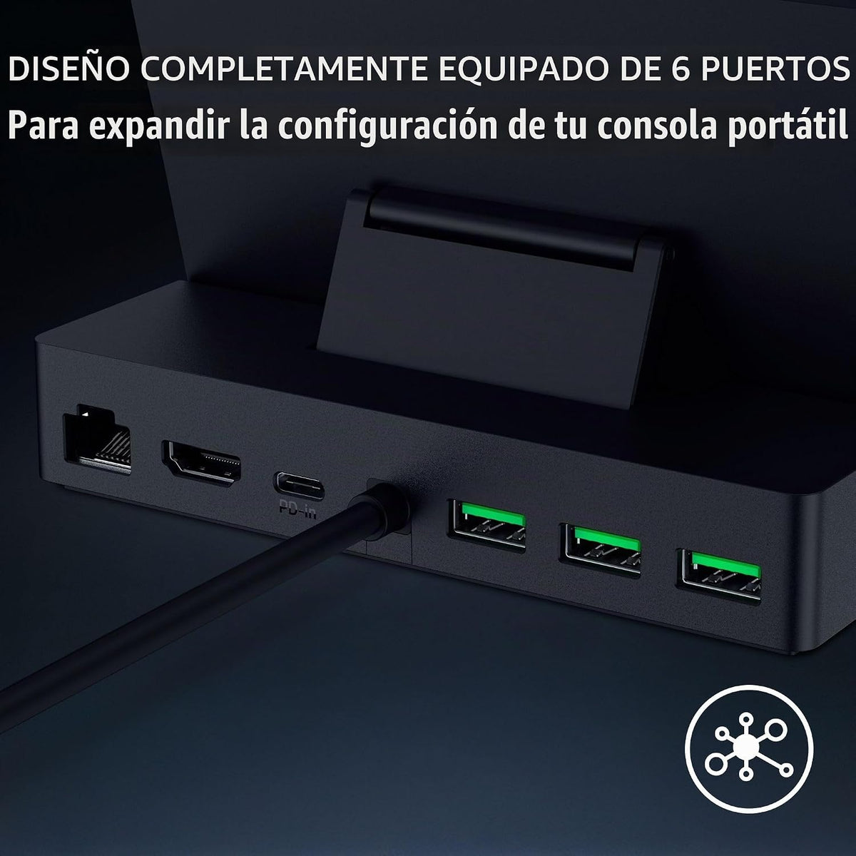 Razer Dock de mano Chroma: concentrador de carga y conectividad para juegos móviles y tabletas - iPhone 16, Steam Deck, ROG Ally, Switch y más - USB C, USB A (3), HDMI, GbE - 100 W de potencia