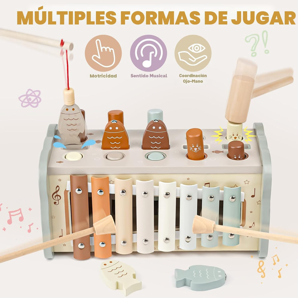 Joyreal Juguetes Montessori de madera para martillar de 1 año